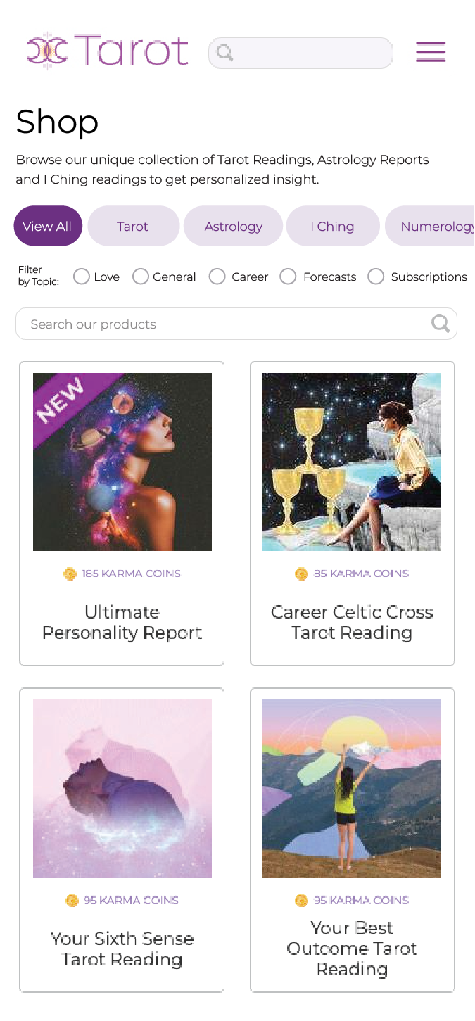 Responsive Tarot.com product shop